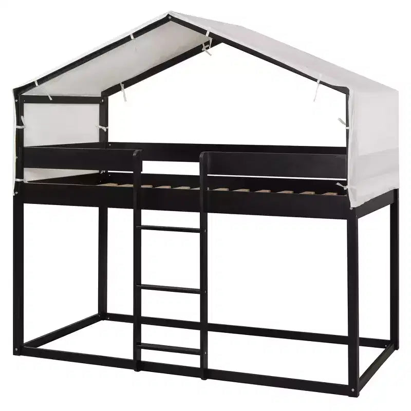 Letto a Castello in Legno Twin Over Twin con Tenda per Bambini