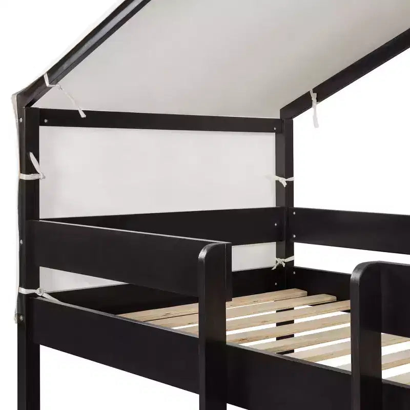 Letto a Castello in Legno Twin Over Twin con Tenda per Bambini