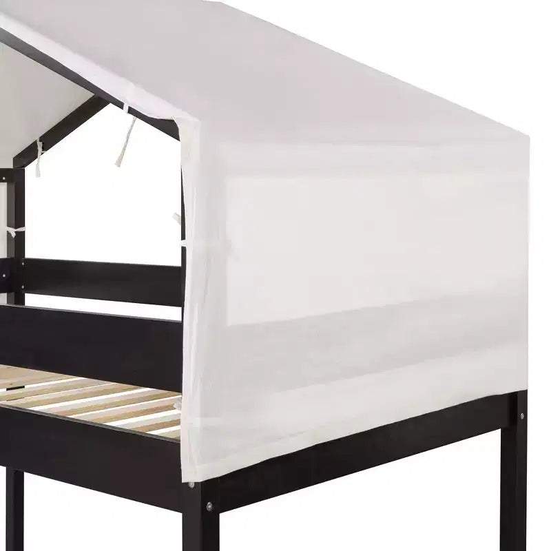 Letto a Castello in Legno Twin Over Twin con Tenda per Bambini