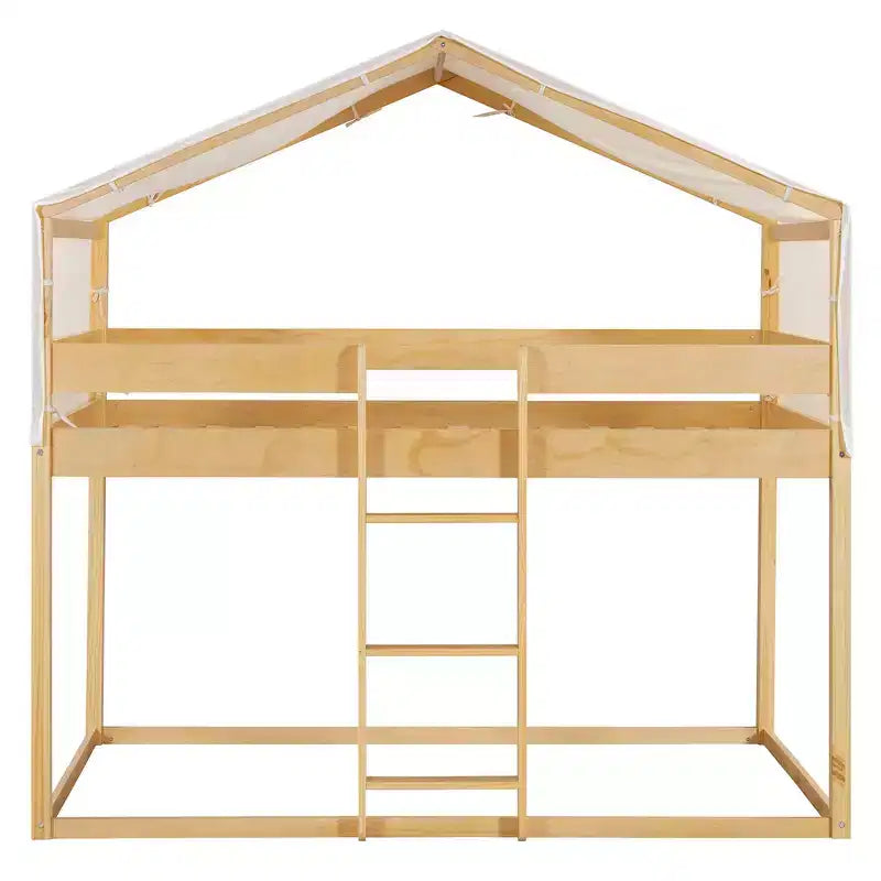 Letto a Castello in Legno Twin Over Twin con Tenda per Bambini