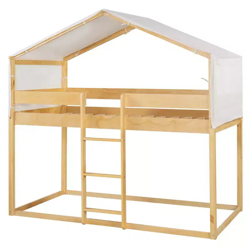 Letto a Castello in Legno Twin Over Twin con Tenda per Bambini