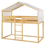 Letto a Castello in Legno Twin Over Twin con Tenda per Bambini