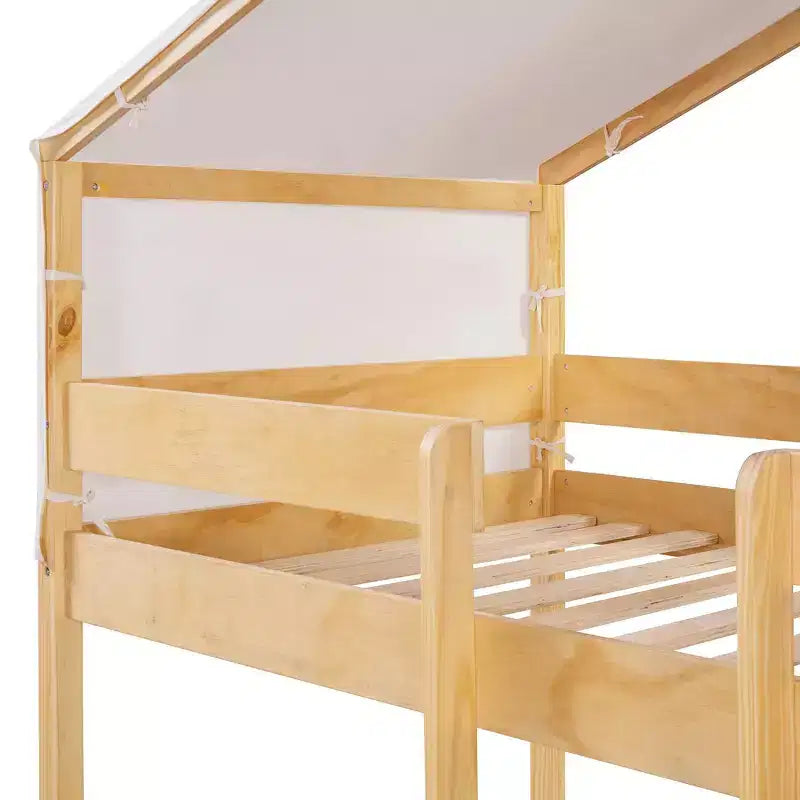 Letto a Castello in Legno Twin Over Twin con Tenda per Bambini