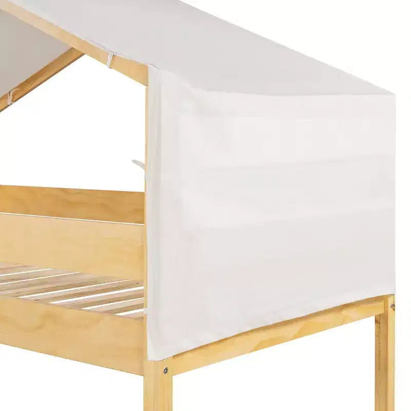 Letto a Castello in Legno Twin Over Twin con Tenda per Bambini