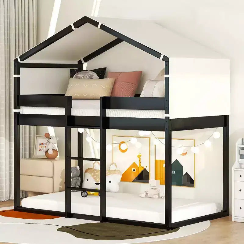 Luxystar Twin Over Twin Wood Bunk Bed with Tent for Children
