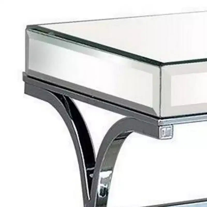 Tavolino/Comodino quadrato a specchio da 60 cm con base in metallo curvato