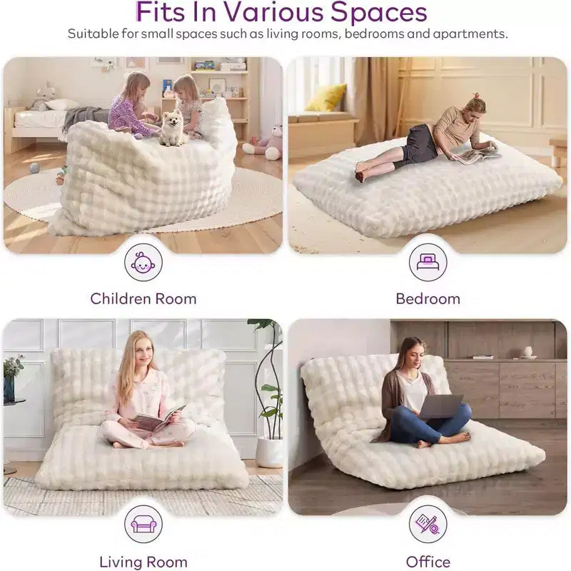 Poltrona sacco gigante 3 in 1 - Divano e materasso convertibile in memory foam, 198x130 cm, in velluto felpato a bolle