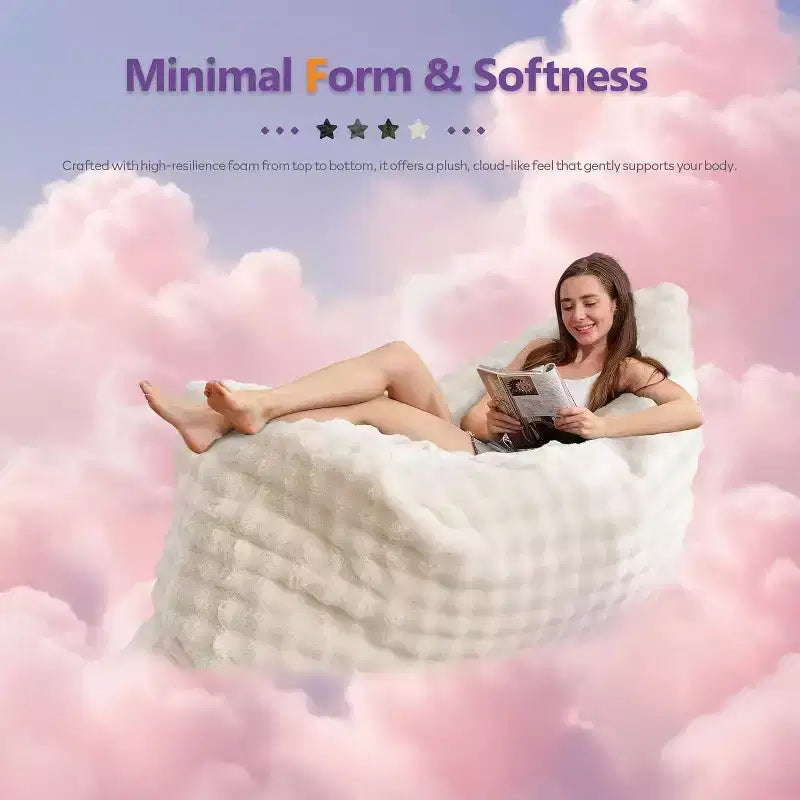 Poltrona sacco gigante 3 in 1 - Divano e materasso convertibile in memory foam, 198x130 cm, in velluto felpato a bolle
