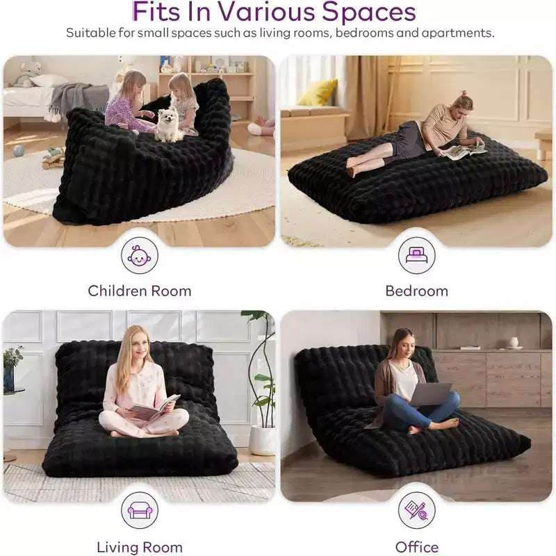 Poltrona sacco gigante 3 in 1 - Divano e materasso convertibile in memory foam, 198x130 cm, in velluto felpato a bolle