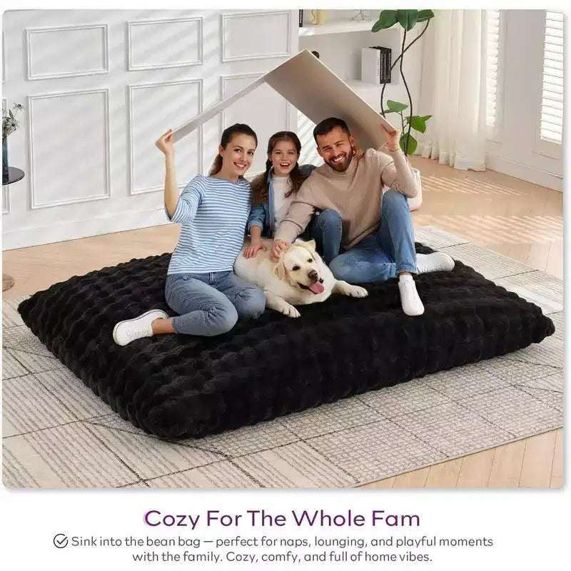 Poltrona sacco gigante 3 in 1 - Divano e materasso convertibile in memory foam, 198x130 cm, in velluto felpato a bolle