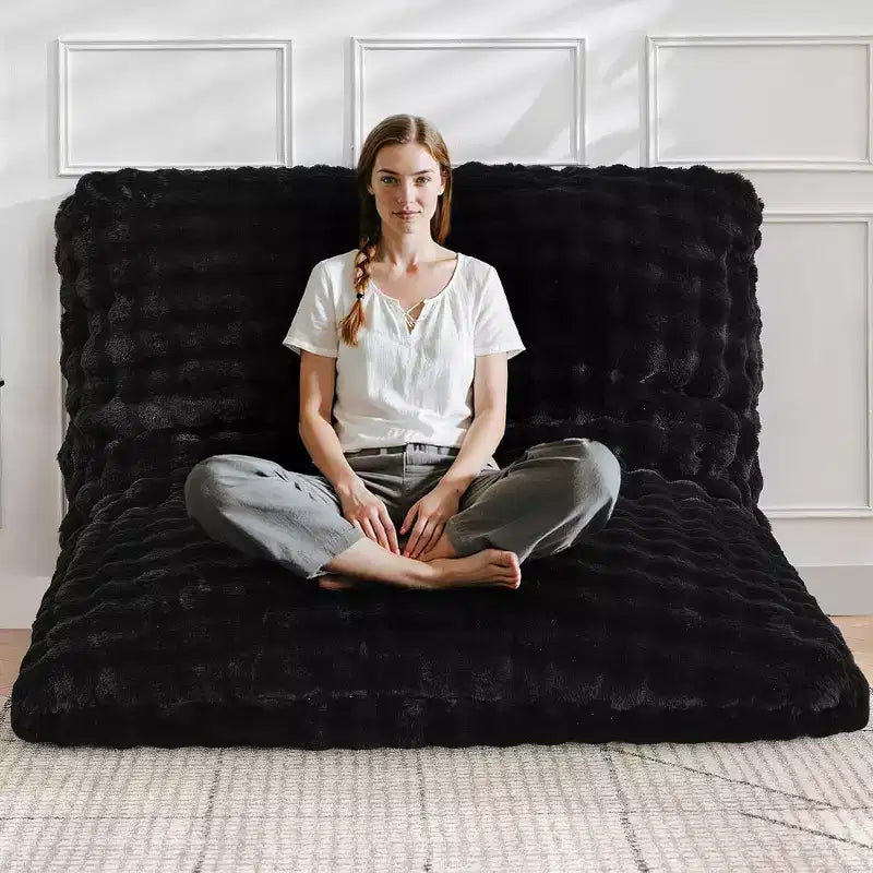Poltrona sacco gigante 3 in 1 - Divano e materasso convertibile in memory foam, 198x130 cm, in velluto felpato a bolle