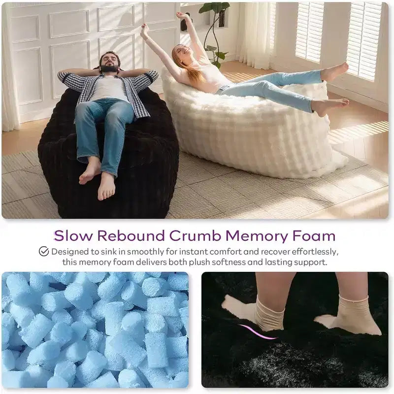 Poltrona sacco gigante 3 in 1 - Divano e materasso convertibile in memory foam, 198x130 cm, in velluto felpato a bolle