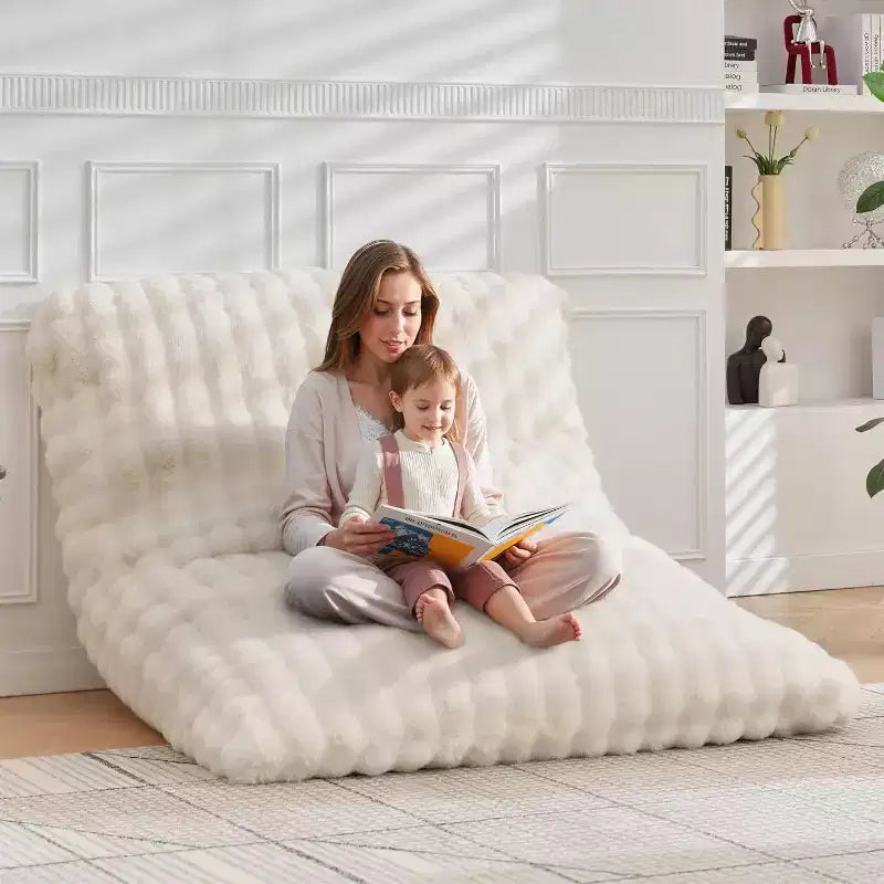 Poltrona sacco gigante 3 in 1 - Divano e materasso convertibile in memory foam, 198x130 cm, in velluto felpato a bolle