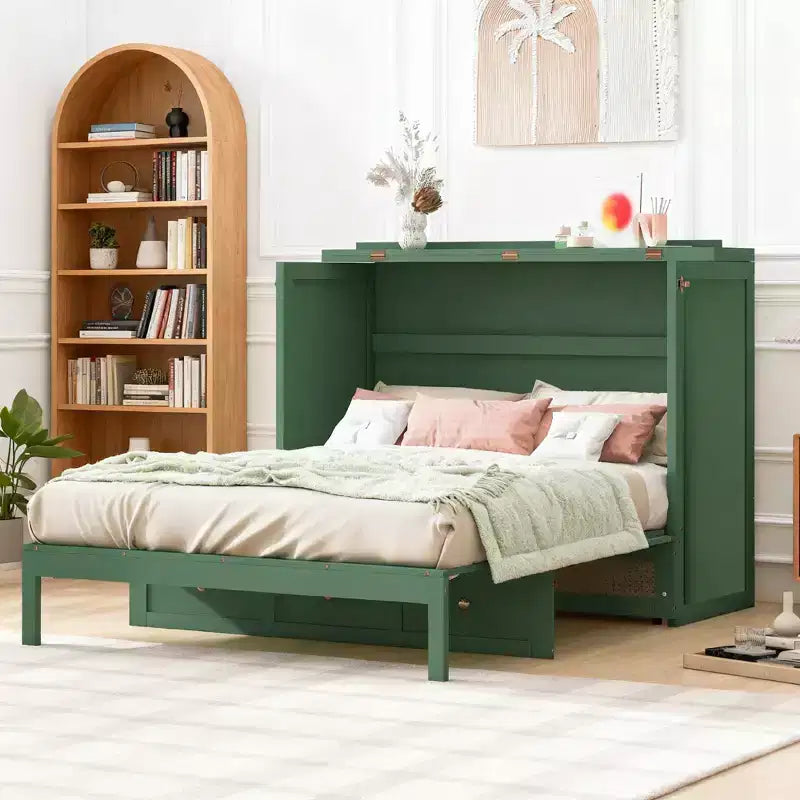 Letto a scomparsa matrimoniale con cassetto contenitore, Mobile letto a parete per camera degli ospiti, appartamento e ufficio