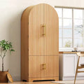 JVNOXK 72 Tall Arched Kitchen Pantry Cabinet with 8 Door Shelves, Fluted Storage Cabinets with 3 Adjustable Shelves, Hidden Drawer, Natural