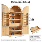 Dispensa da cucina alta 183 cm con parte superiore ad arco, 8 ripiani sullo sportello, 3 ripiani regolabili, cassetto nascosto – Naturale