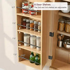 Dispensa da cucina alta 183 cm con parte superiore ad arco, 8 ripiani sullo sportello, 3 ripiani regolabili, cassetto nascosto – Naturale