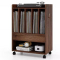 Costway Record Player Stand on Wheels w/ Pull-out Drawer & Open Shelf Lockable Wheels
