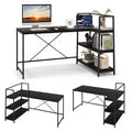 Costway 59 Inch L-Shaped Computer Desk Reversible Corner Desk w/ Open Storage Shelves PC Laptop Desk Black/White + Natural/Black + Walnut
