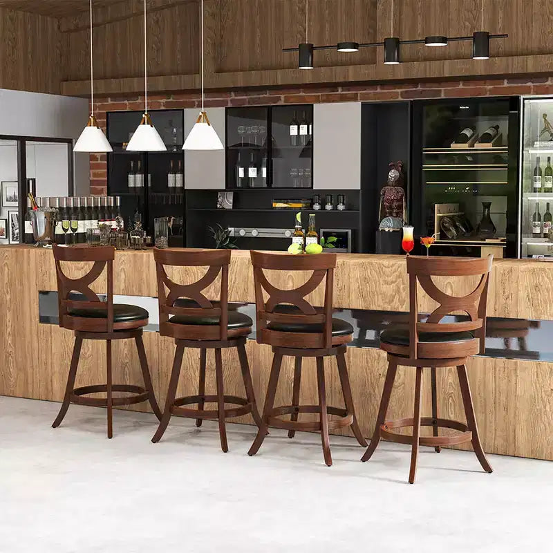 Set di 2 sgabelli da bar altezza bancone con girevole a 360° e sedile imbottito in PVC