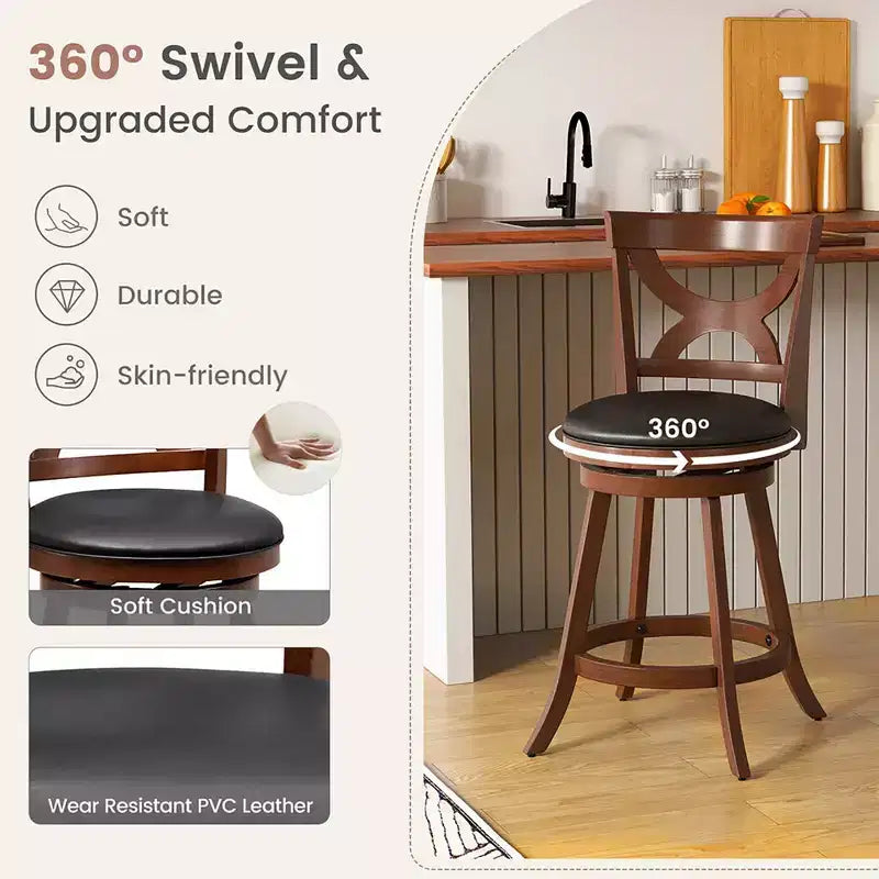 Set di 2 sgabelli da bar altezza bancone con girevole a 360° e sedile imbottito in PVC
