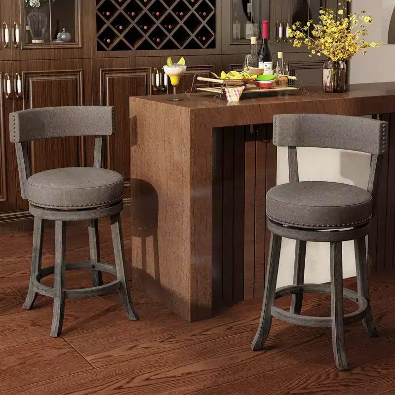 Set di 2 sgabelli da bar altezza bancone con schienale alto, sedile imbottito e girevole a 360°