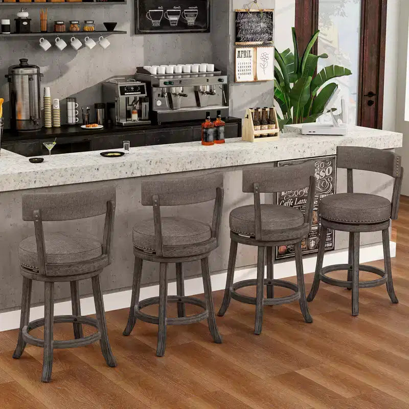 Set di 2 sgabelli da bar altezza bancone con schienale alto, sedile imbottito e girevole a 360°