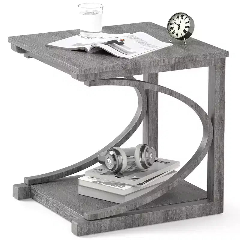 Costway 24 Side End Table w/ Storage Shelf & Rubber Wood Frame for Small Space