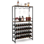 Costway 32 Bottles Drinks Rack Rustic Drinks Storage Holder Freestanding W/ Glass Holder