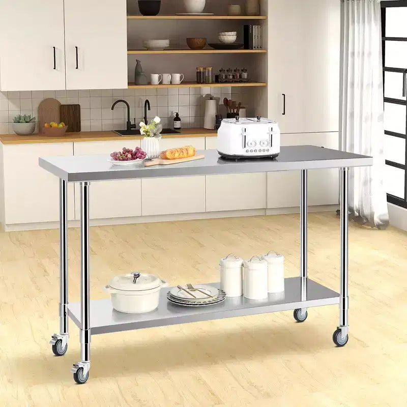 Tavolo da lavoro in acciaio inox 24 x 60 pollici con ruote, argento
