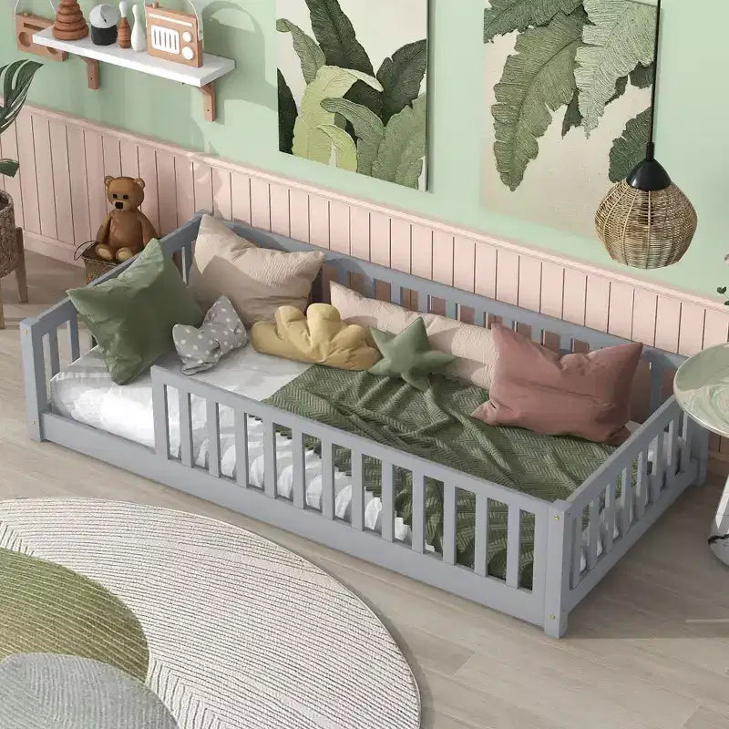 Letto a pavimento per bambini "Twin Size" con sponde di sicurezza – Struttura letto Montessori in legno