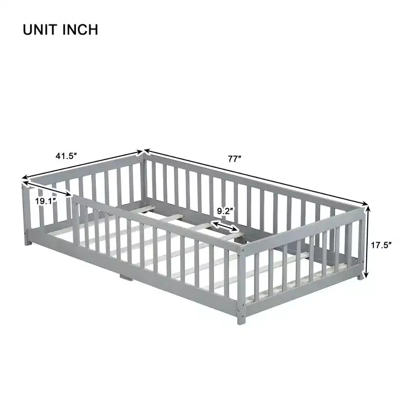 Letto a pavimento per bambini "Twin Size" con sponde di sicurezza – Struttura letto Montessori in legno