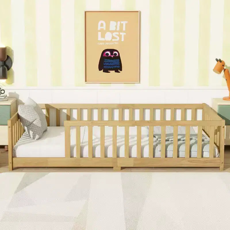 Letto a pavimento per bambini "Twin Size" con sponde di sicurezza – Struttura letto Montessori in legno