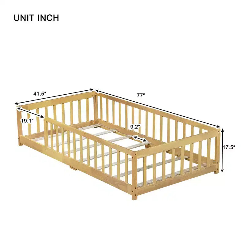 Letto a pavimento per bambini "Twin Size" con sponde di sicurezza – Struttura letto Montessori in legno