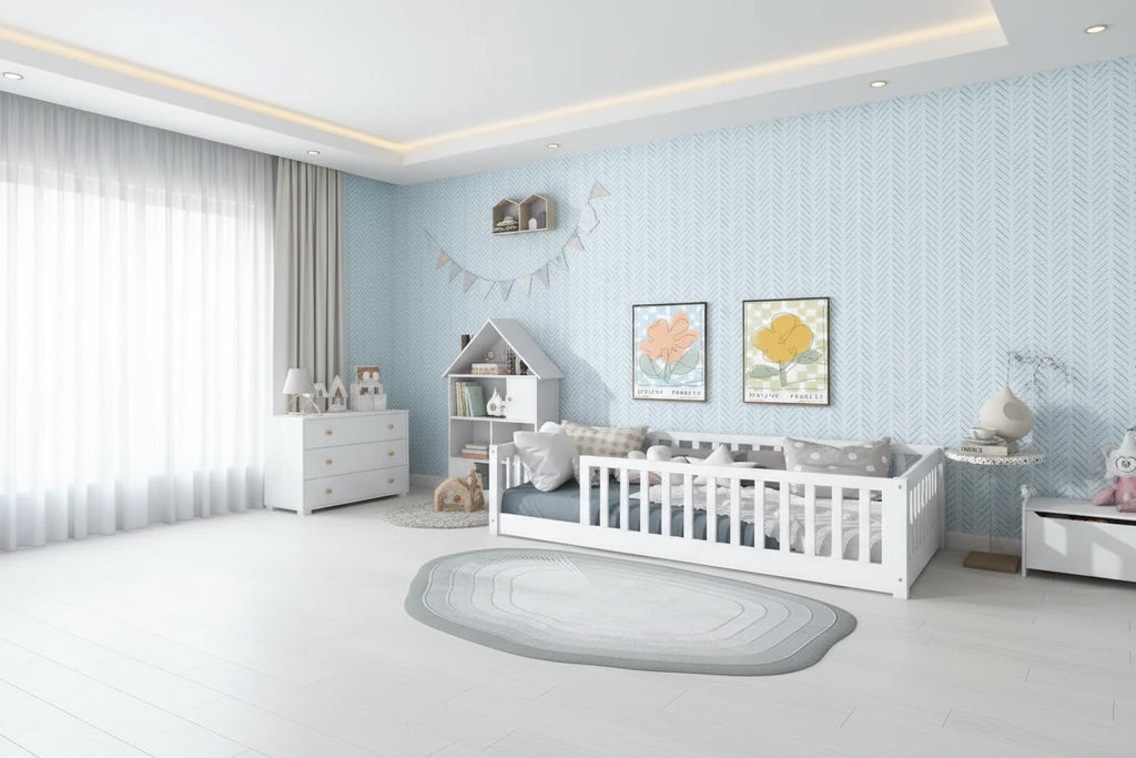 Letto a pavimento per bambini "Twin Size" con sponde di sicurezza – Struttura letto Montessori in legno