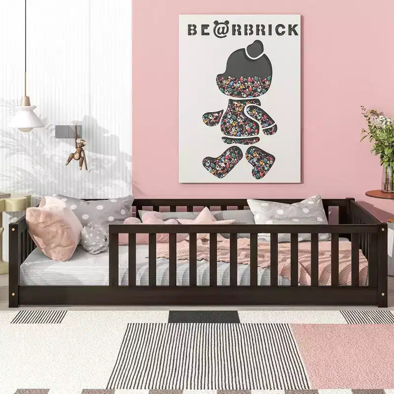 Letto a pavimento per bambini "Twin Size" con sponde di sicurezza – Struttura letto Montessori in legno