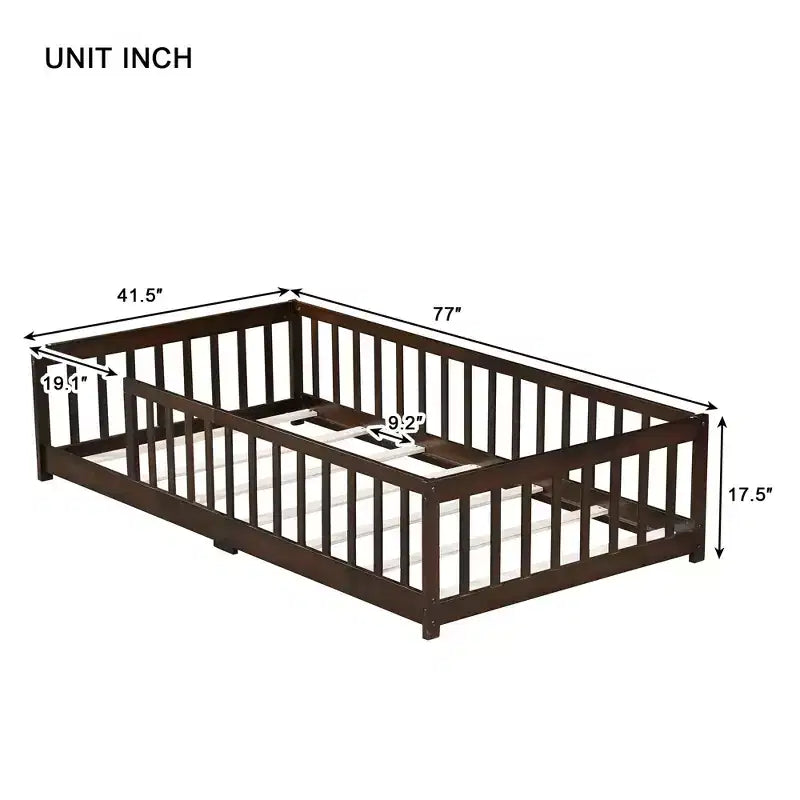 Letto a pavimento per bambini "Twin Size" con sponde di sicurezza – Struttura letto Montessori in legno