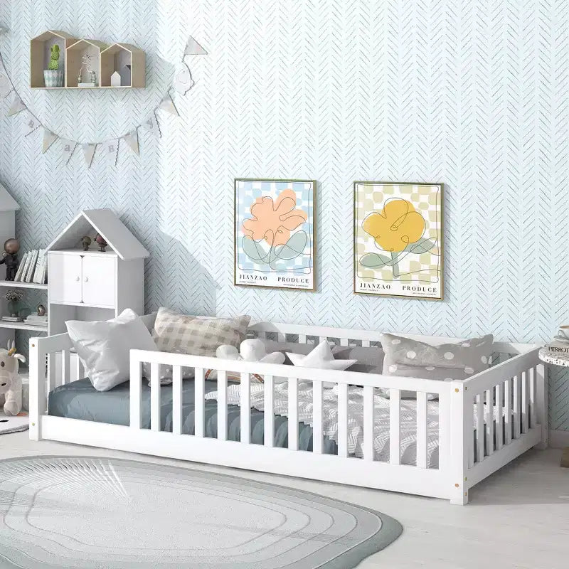 Letto a pavimento per bambini "Twin Size" con sponde di sicurezza – Struttura letto Montessori in legno