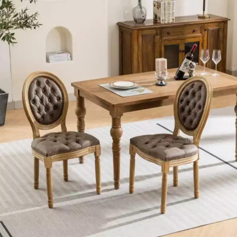 Set di 2 sedie da pranzo con schienale alto rotondo e gambe in legno, rivestite in PU pelle