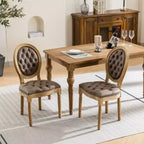 Set di 2 sedie da pranzo con schienale alto rotondo e gambe in legno, rivestite in PU pelle