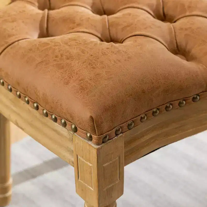 Set di 2 sedie da pranzo con schienale alto rotondo e gambe in legno, rivestite in PU pelle