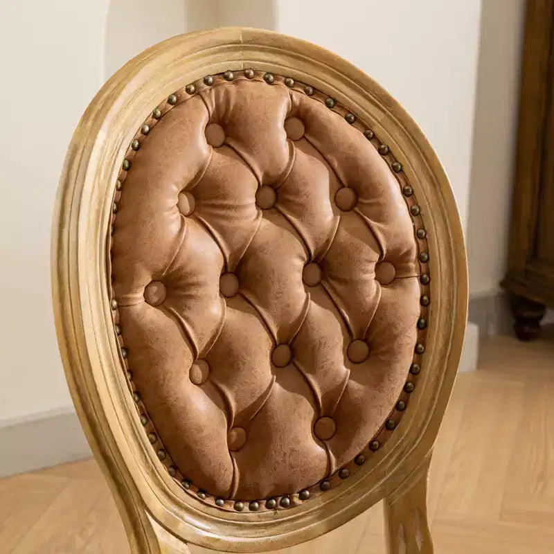 Set di 2 sedie da pranzo con schienale alto rotondo e gambe in legno, rivestite in PU pelle