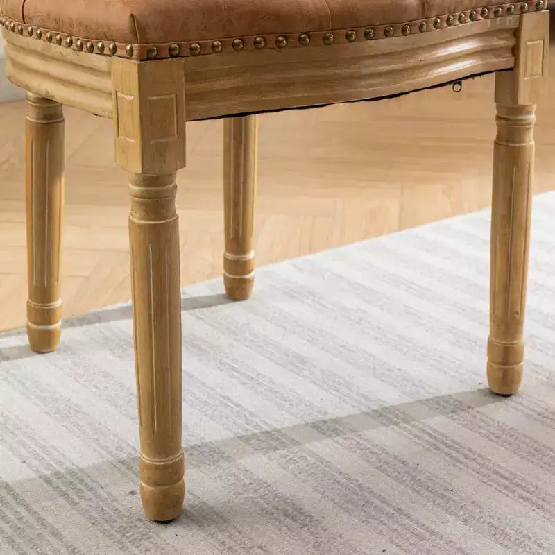 Set di 2 sedie da pranzo con schienale alto rotondo e gambe in legno, rivestite in PU pelle