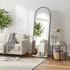 Specchio a figura intera ad arco da 56 pollici con cornice in lega di alluminio e supporto, colore oro