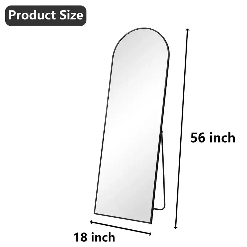 Specchio a figura intera ad arco da 56 pollici con cornice in lega di alluminio e supporto, colore oro