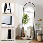 Specchio a figura intera ad arco da 56 pollici con cornice in lega di alluminio e supporto, colore oro