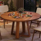 Tavolo da pranzo rotondo da 120 cm per 4-6 persone, tavolo da cucina con base a croce e piedini regolabili