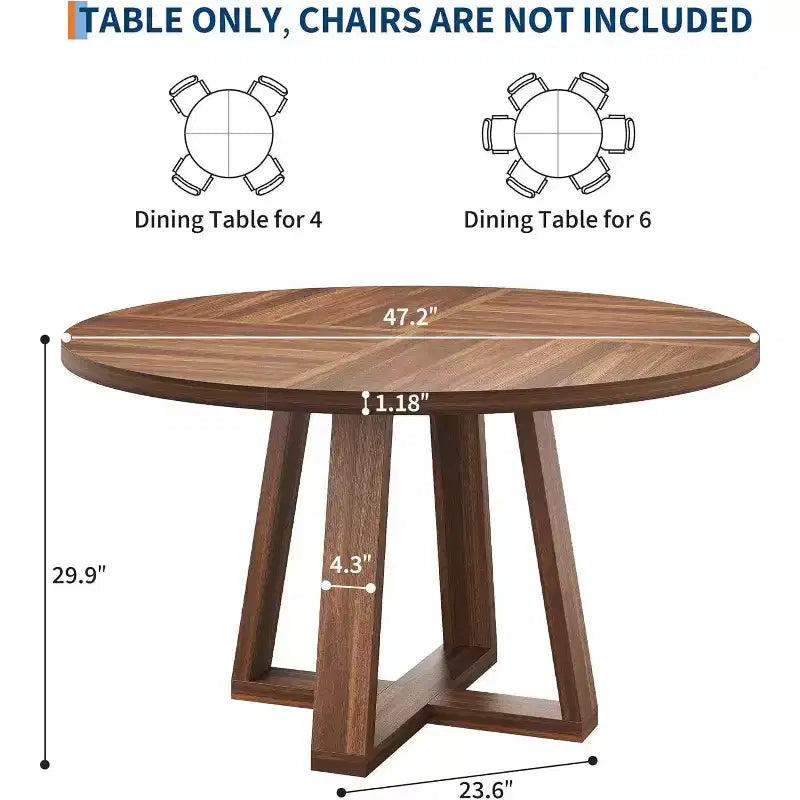 Tavolo da pranzo rotondo da 120 cm per 4-6 persone, tavolo da cucina con base a croce e piedini regolabili