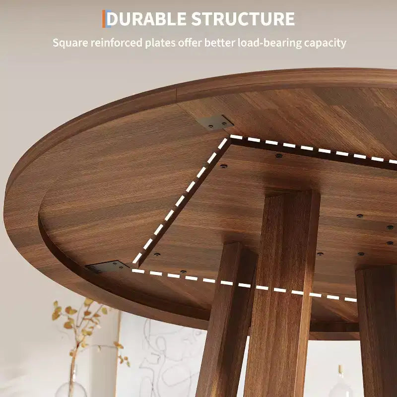 Tavolo da pranzo rotondo da 120 cm per 4-6 persone, tavolo da cucina con base a croce e piedini regolabili