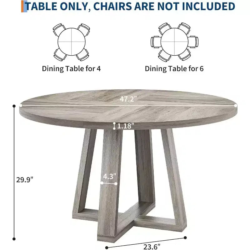 Tavolo da pranzo rotondo da 120 cm per 4-6 persone, tavolo da cucina con base a croce e piedini regolabili